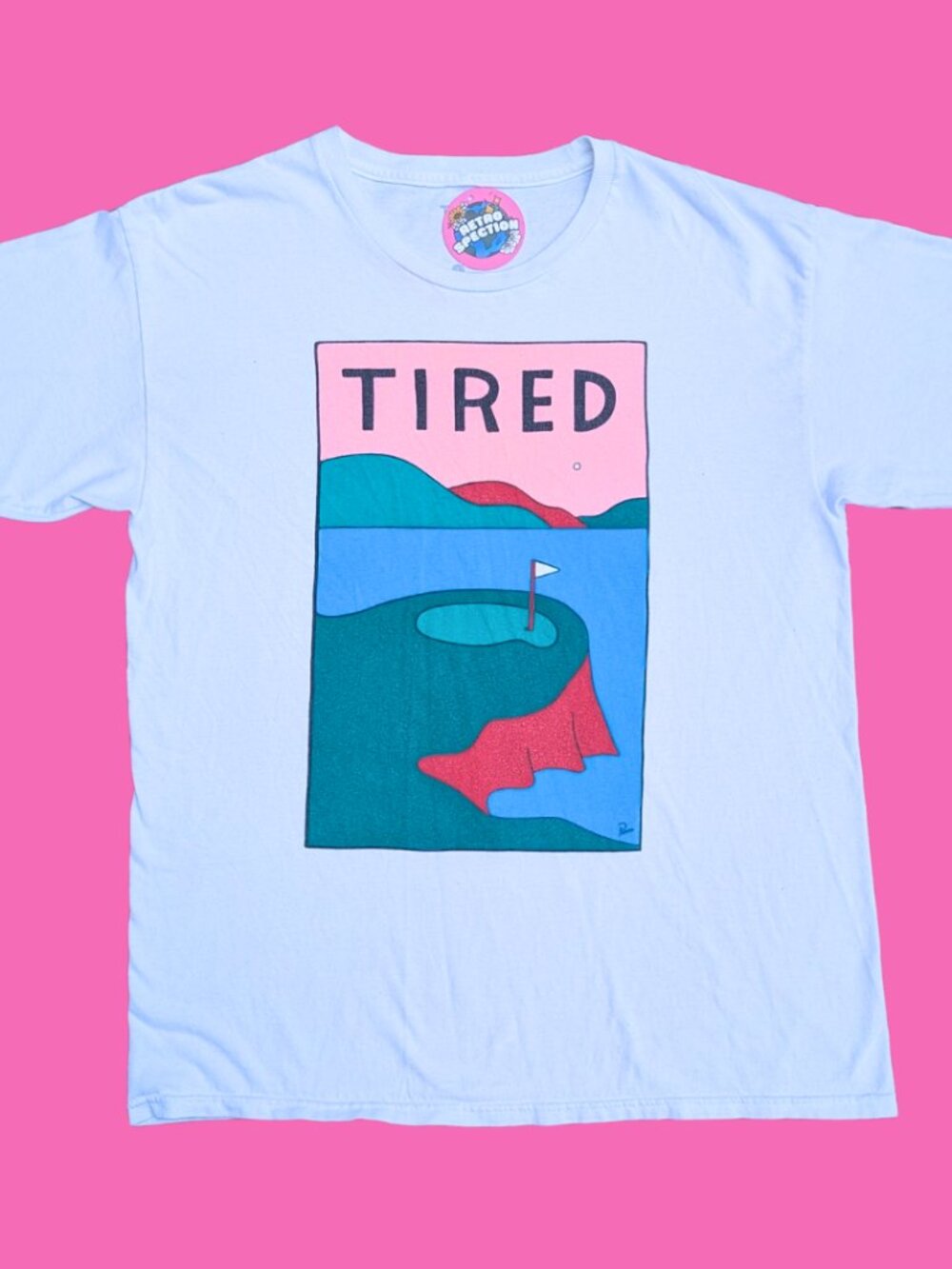 ''Tired'' Golf Illustration T-Shirt Size L